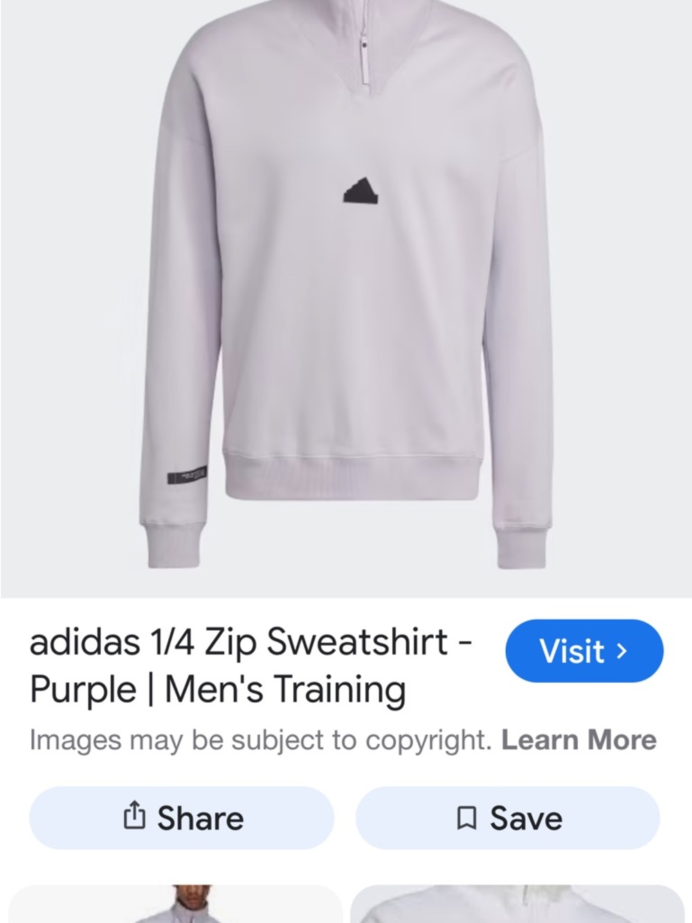 adidas Light Purple 1/4 Zip Men's Sweatshirt